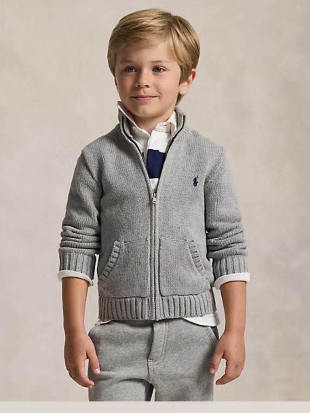 Polo Ralph Lauren Kids Full Zip Cotton Sweater Boys Size 6 New Gray